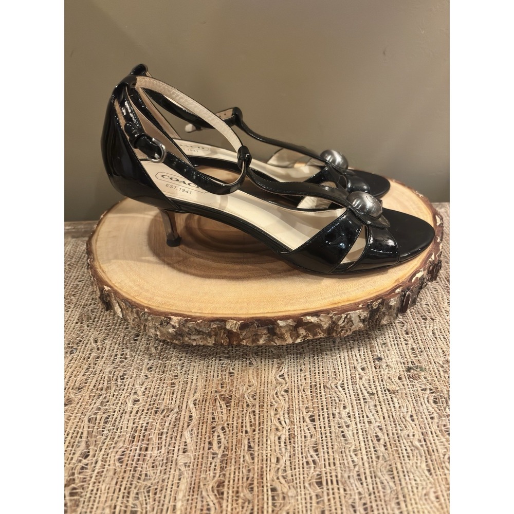 Coach Helena Patent Leather Heels With Coach Logo Black Size 6.5 - Picture 7 of 10
